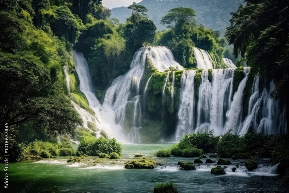 Fototapeta premium Waterfall travel in Laos landscape outdoors tourism.