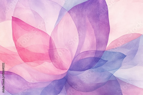 A watercolor-inspired abstract lotus, with soft, flowing gradients of pink and purple, the petals gently fading into the background, symbolizing serenity and beauty