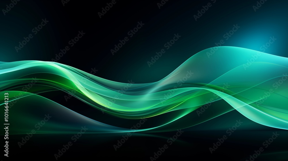 Obraz premium Abstract Background with Soft Blue and green Wavy Lines, Harmonious Blend of Colors Creating Tranquil Atmosphere for Graphics, Posters, Web Pages, and Print Media