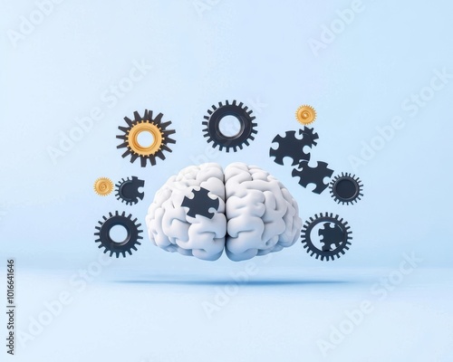 Creative brain with gears representing innovative thinking and problem-solving.