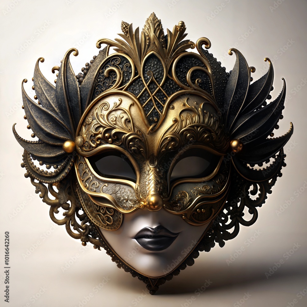 Ornate gold and black masquerade mask with intricate baroque design Ornate gold and black masquerade mask with intricate baroque design