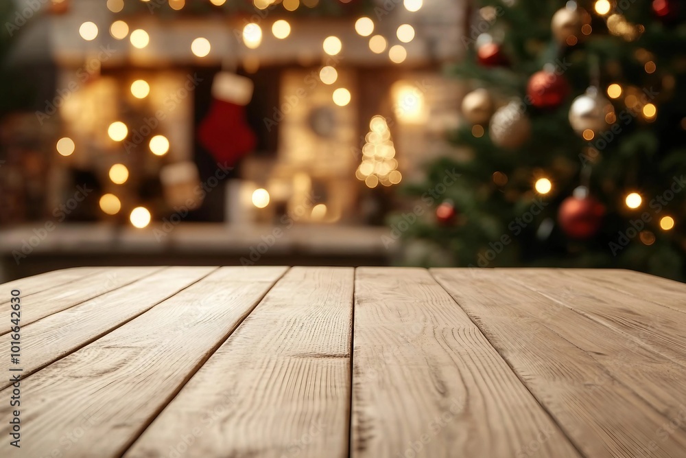 white The empty wooden table top with blur background of Christmas white The empty wooden table top with blur background of Christmas