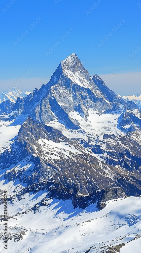 A majestic mountain peak covered in snow, reflecting the beauty of nature under a bright blue sky. A majestic mountain peak covered in snow, reflecting the beauty of nature under a bright blue sky.