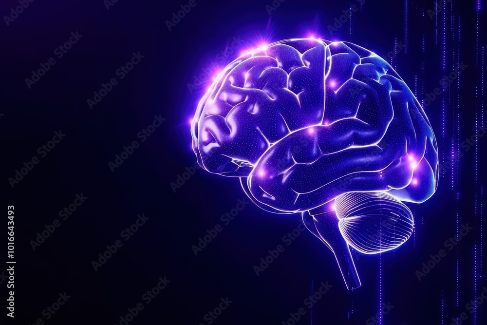 Illuminated brain with glowing neural connections on a dark background. Illuminated brain with glowing neural connections on a dark background.
