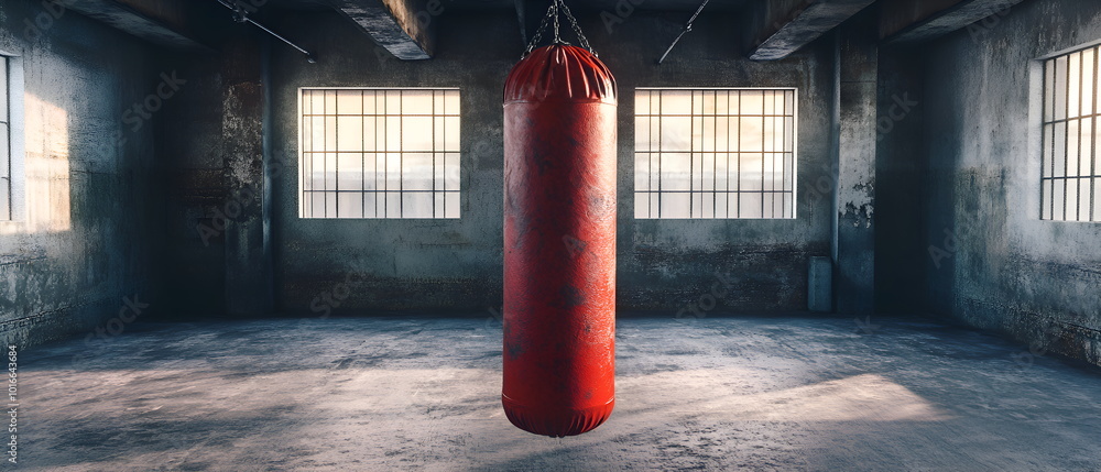 custom made wallpaper toronto digitalAbandoned Boxing Gym: Sunbeams Illuminate Red Punching Bag