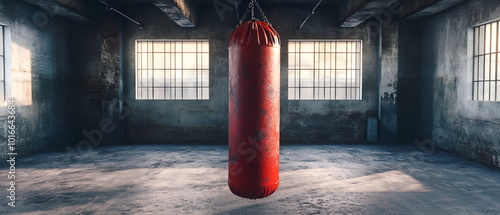 Wallpaper Mural Abandoned Boxing Gym: Sunbeams Illuminate Red Punching Bag  Torontodigital.ca