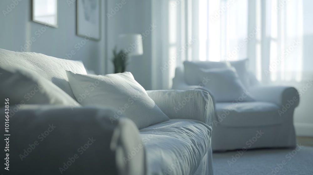 Fototapeta premium Contemporary Living Room with White Sofa and Soft Light