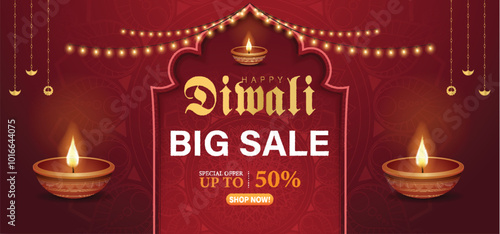Happy Diwali Celebration Background. Diwali Festival Of Lights Banner with Diya Vector Illustration. Happy Diwali Social Media Post Template.