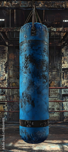 Abandoned Boxing Gym: Sunbeams Illuminate Red Punching Bag 