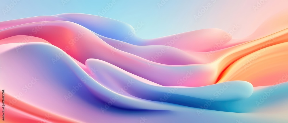 Fototapeta premium Abstract wavy patterns in pastel colors with a smooth gradient, creating a serene and calming visual effect.
