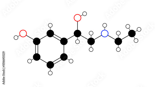 etilefrine molecule, structural chemical formula, ball-and-stick model, isolated image antihypotensive agent photo