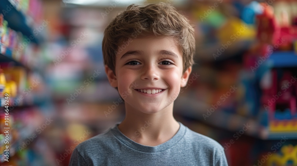 A happy child browsing through shelves in a store. A happy child browsing through shelves in a store.