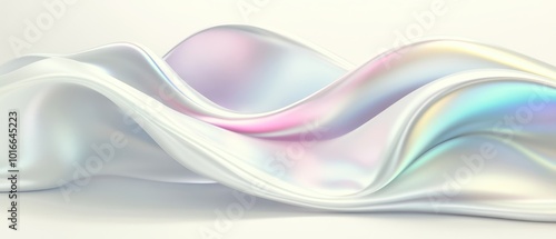A flowing wave of iridescent fabric with subtle colors, creating a soft and elegant look against a white background.