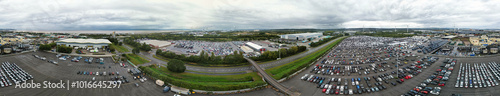 Aerial Ultra Panoramic View of Sea Port and Docks at Avonmouth Bristol City of England United Kingdom During Cloudy Day of August 24th, 2024