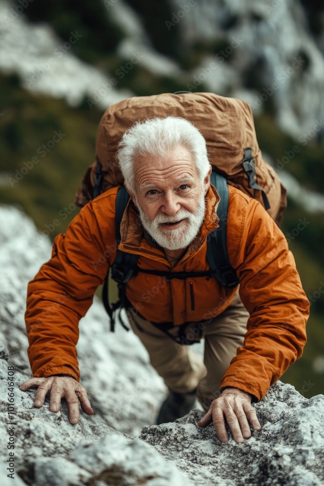 A person ascending a mountain trail with a backpack. A person ascending a mountain trail with a backpack.
