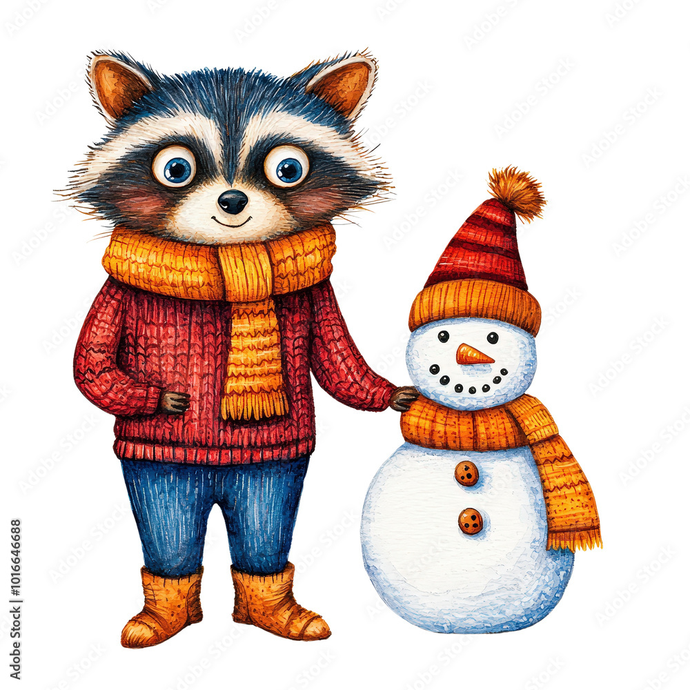 Raccoon making a snowman Raccoon making a snowman
