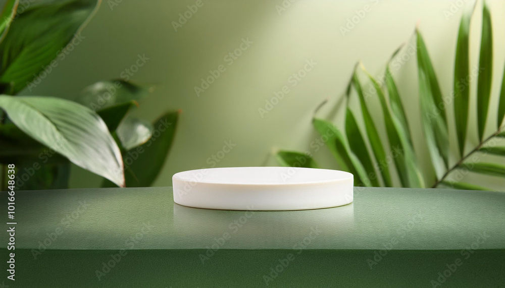 Abstract scene background. Cylinder podium on green background. Product presentation, mock up, show cosmetic product, Podium, stage pedestal or platform. Abstract scene background. Cylinder podium on green background. Product presentation, mock up, show cosmetic product, Podium, stage pedestal or platform.