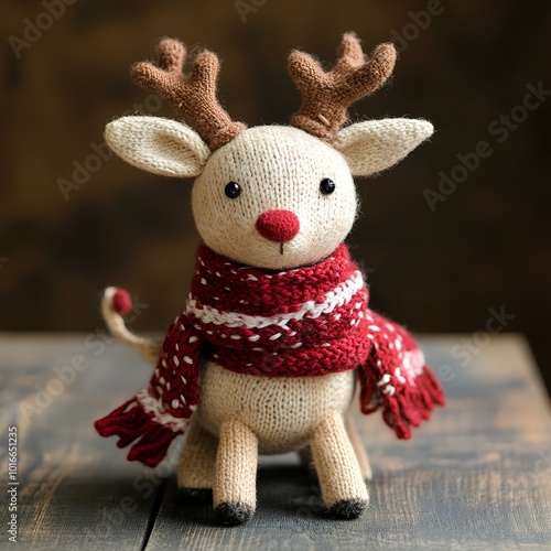 Wallpaper Mural Cute Christmas Reindeer Figurine with Red Plaid Scarf Torontodigital.ca