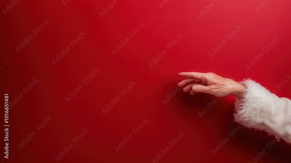 An elder's hand in a fluffy white garment reaches out against a vibrant red backdrop, capturing a moment of gentle outreach and simplicity with rich color contrast. An elder's hand in a fluffy white garment reaches out against a vibrant red backdrop, capturing a moment of gentle outreach and simplicity with rich color contrast.
