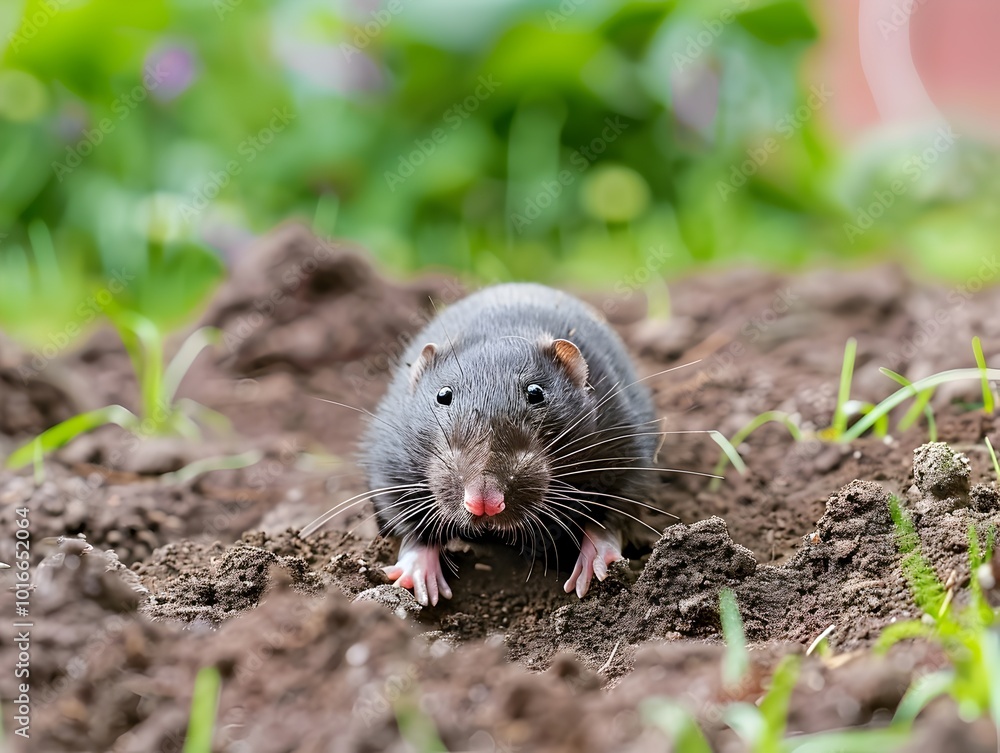 Mole Digging Through Soil in Lawn Visible Snout and Claws Pest Concept with Copy Space Mole Digging Through Soil in Lawn Visible Snout and Claws Pest Concept with Copy Space