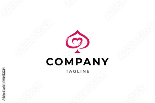 abstract spade logo with heart shape combination in pink flat design style