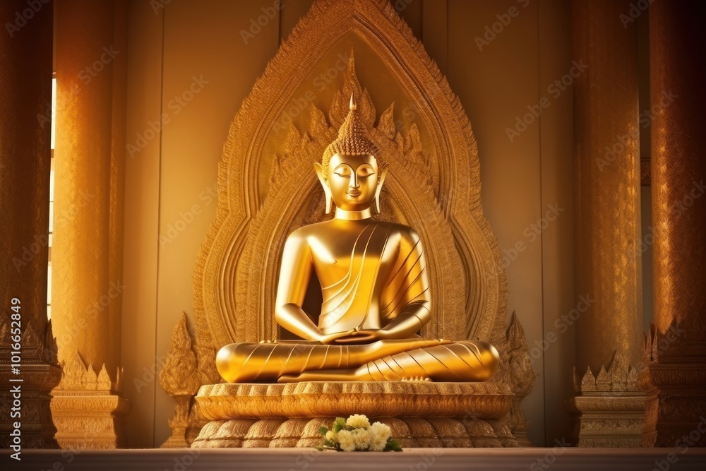 Gold buddha statue temple representation spirituality. Gold buddha statue temple representation spirituality.