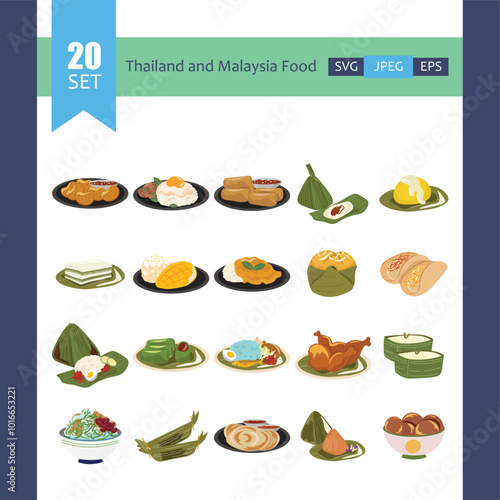 Asian Food Illustration Set Malaysia and Thailand