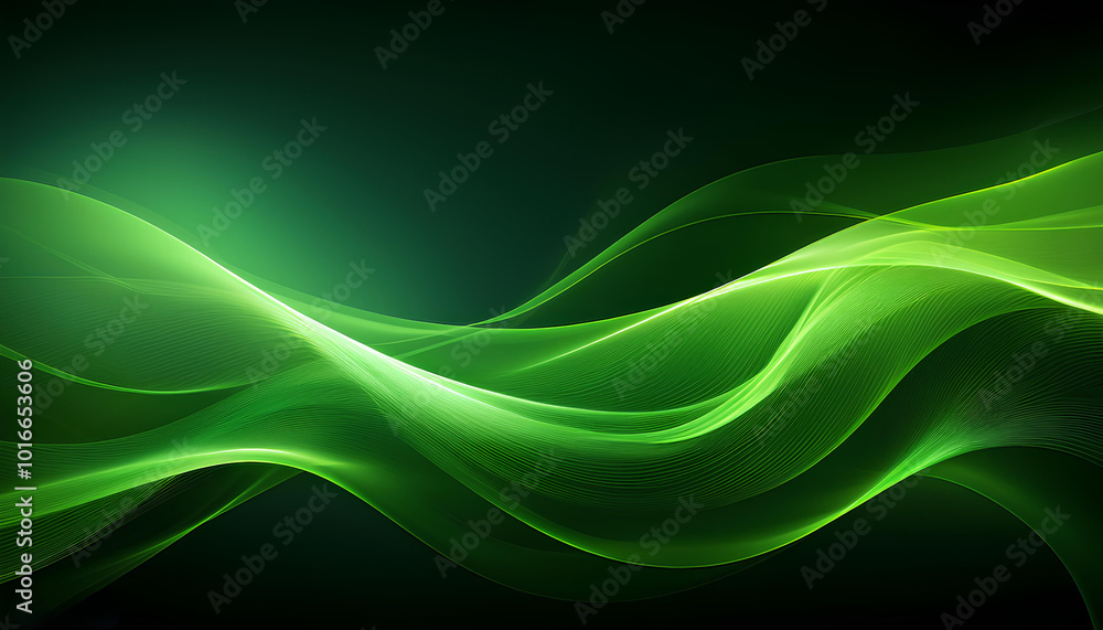 Fototapeta premium Abstract Green Energy Waves Futuristic Flow of Light and Motion Background Design