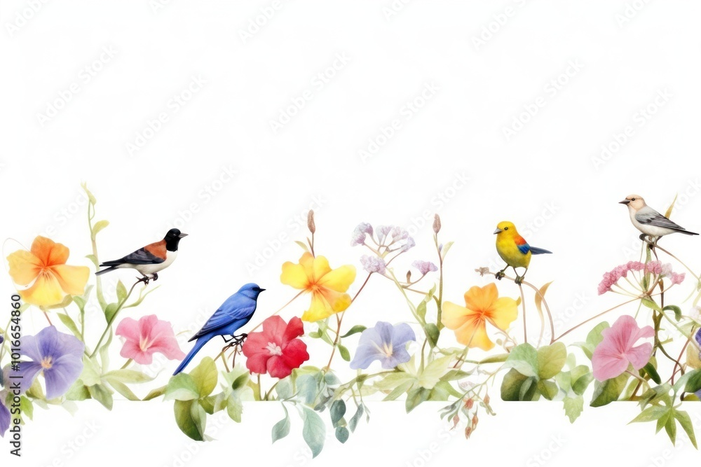 Spring flowers with birds outdoors animal nature. Spring flowers with birds outdoors animal nature.