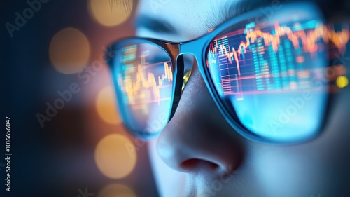 Wallpaper Mural A close-up of glasses reflecting financial graphs, symbolizing analytics and market trends in a modern digital world. Torontodigital.ca
