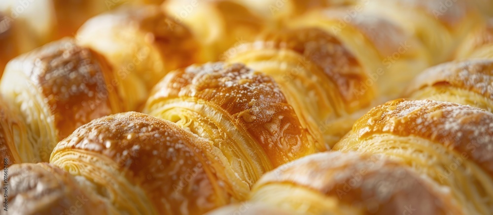 Macro Closeup Display of Croissant Pastries in Bakery for Breakfast Macro Closeup Display of Croissant Pastries in Bakery for Breakfast