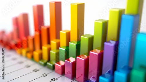 Colorful 3D Bar Graph on White Background Representing Business Data and Analytics for Financial Reports and Presentations