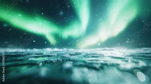 Wallpaper Mural Aurora borealis creates a stunning green display over a frozen, icy terrain, capturing the ethereal beauty of nature and the serenity of a winter night sky. Torontodigital.ca