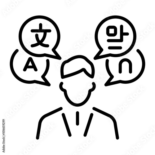 A character having good language skills, a linear icon 