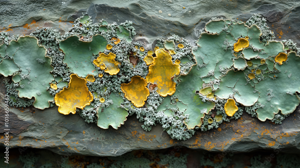 Fototapeta premium Macro close-up of lichen texture on stone