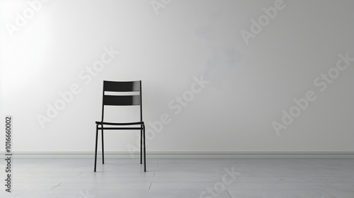 Minimalist Black Chair in Bright White Empty Room with Clean Lines