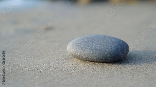 Solitary Pebble on Tranquil Sandy Surface - Minimalist Zen Concept