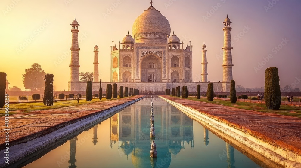 Obraz premium The Taj Mahal, an iconic landmark in Agra, India, is a magnificent palace renowned for its stunning architecture and historical significance.