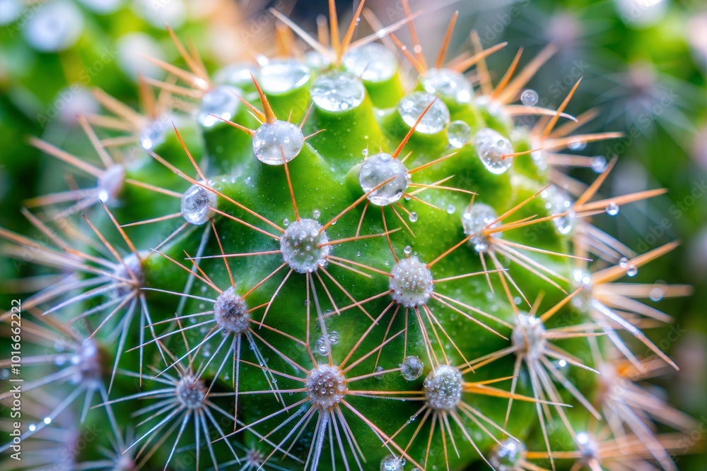 Macro close-up of cactus with dew drops Macro close-up of cactus with dew drops