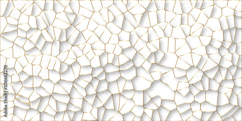 Beautiful white and golden crystallized polygon background. abstract light colorful stone tile pattern with shadow. modern wallpaper, trendy simple minimal geometric background abstract backdrop.