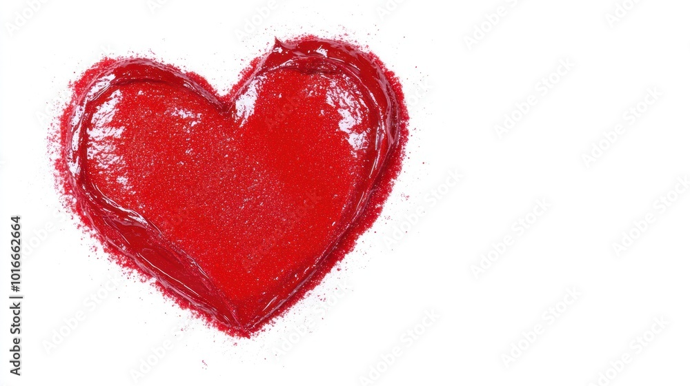 A vibrant red heart shape created with a textured, paint-like substance on a white background. A vibrant red heart shape created with a textured, paint-like substance on a white background.