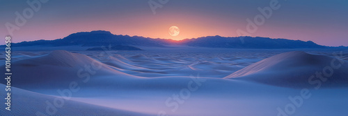A moonset over a quiet desert,