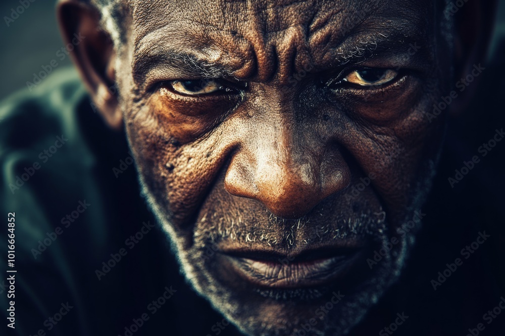 A wise older African man with deep wrinkles, radiating wisdom and strength, soft focus on his face A wise older African man with deep wrinkles, radiating wisdom and strength, soft focus on his face