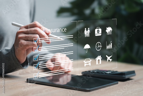 Obraz na plátně Daily life insurance, Protection and risk reduction concept, Women checklist on