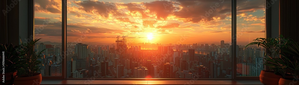 A city skyline with a beautiful sunset in the background A city skyline with a beautiful sunset in the background