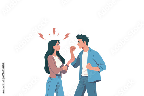 Man and woman couple in conflict. Angry boyfriend, girlfriend persons have relationship problem, Divorce, romance concept flat vector illustration.