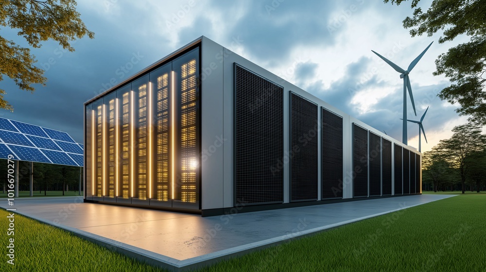 Obraz premium Modern Energy Storage Facility with Renewable Sources