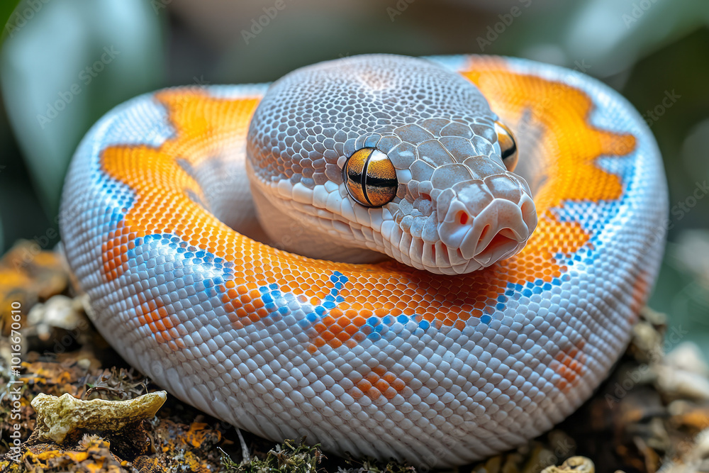 Obraz premium An elegant ball python coiled gracefully in its habitat,