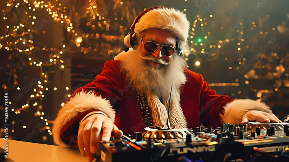 Christmas party with Santa Claus as dj. Created with Generative AI.