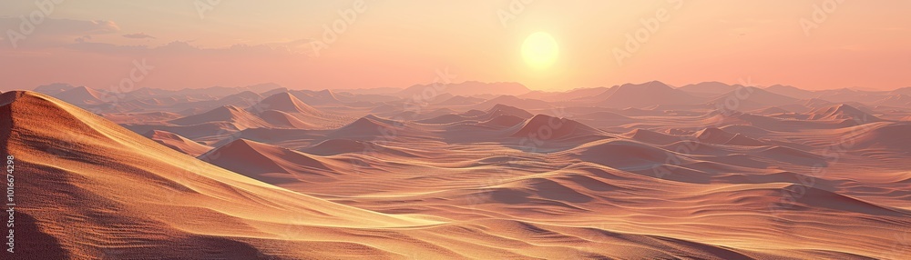 A desert landscape with a sun in the sky A desert landscape with a sun in the sky